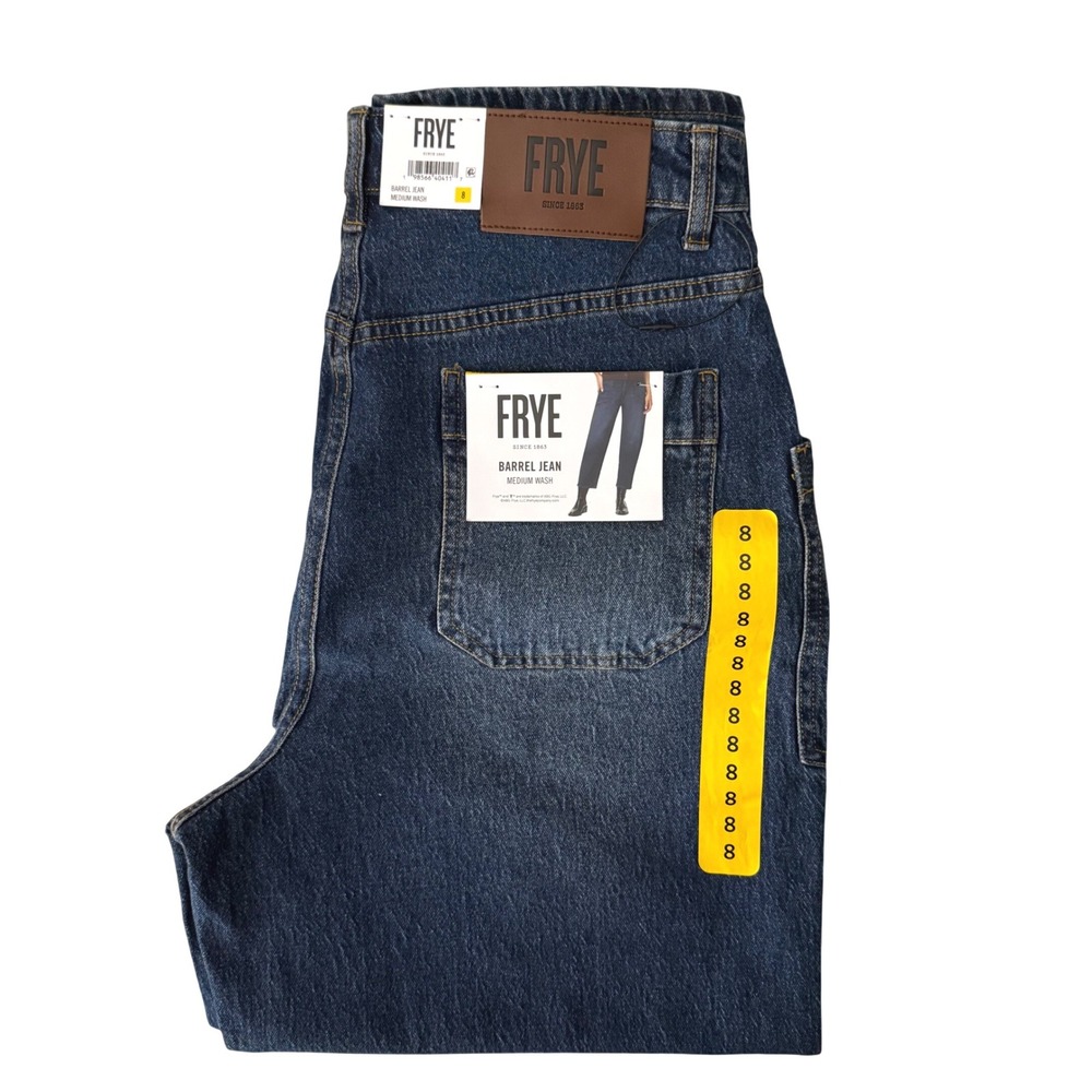 New Frye Barrel Jean Women Size 8 Medium Wash High Rise Curved Wide Leg Denim - Picture 4 of 16